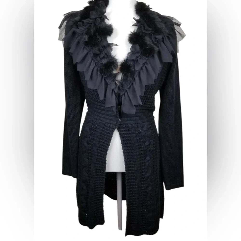 Cache Black Ruffled Cardigan - Picture 2 of 16